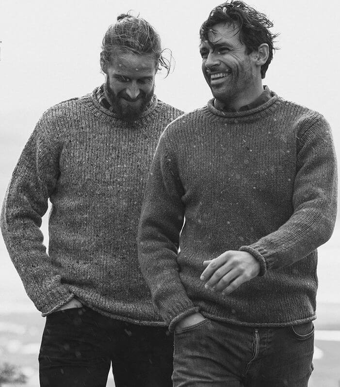 Irischer Tweedpullover mit kleinen Rollkragen blaumeliert XXL